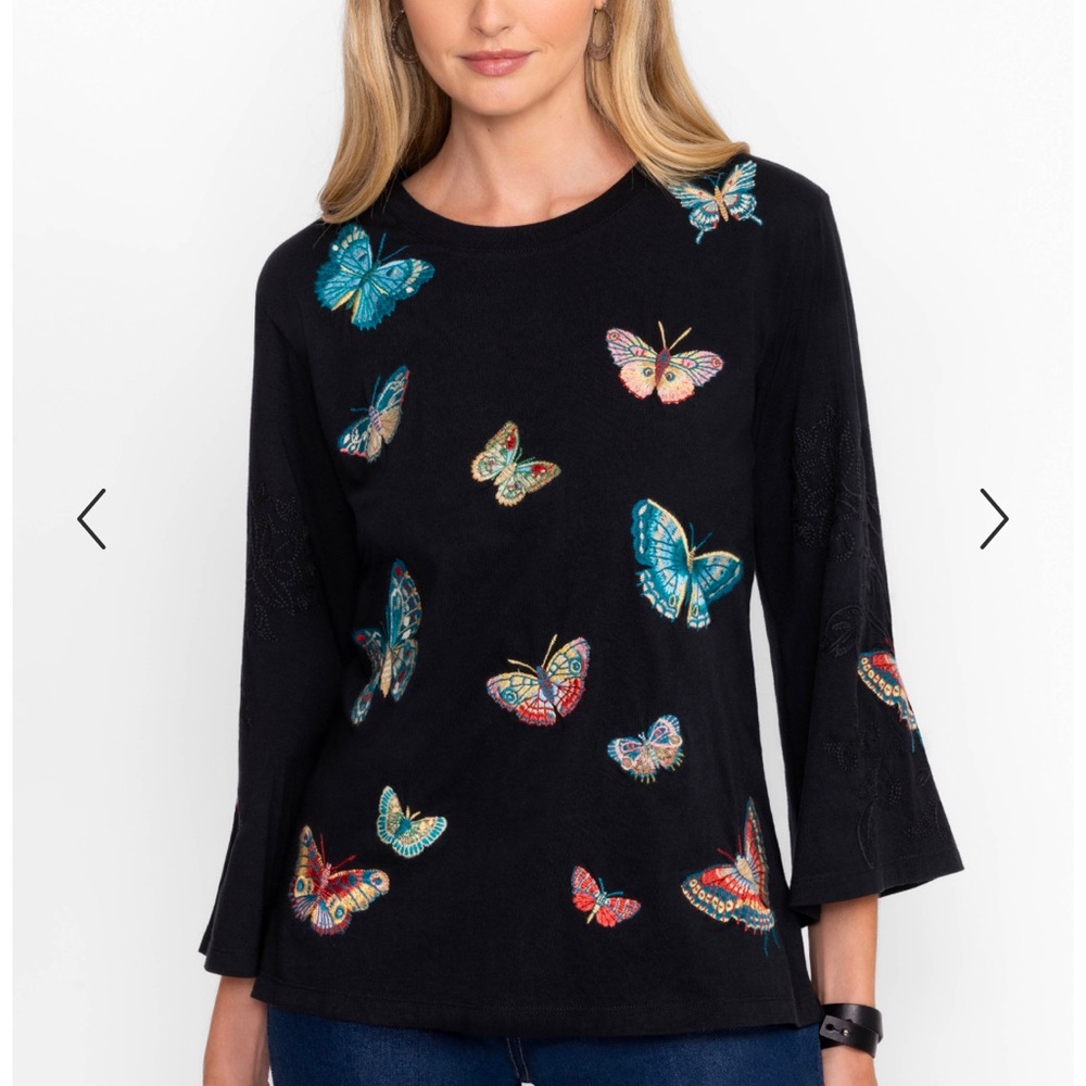 Johnny Was SP Black butterfly Luciana Kimono sleeve Top